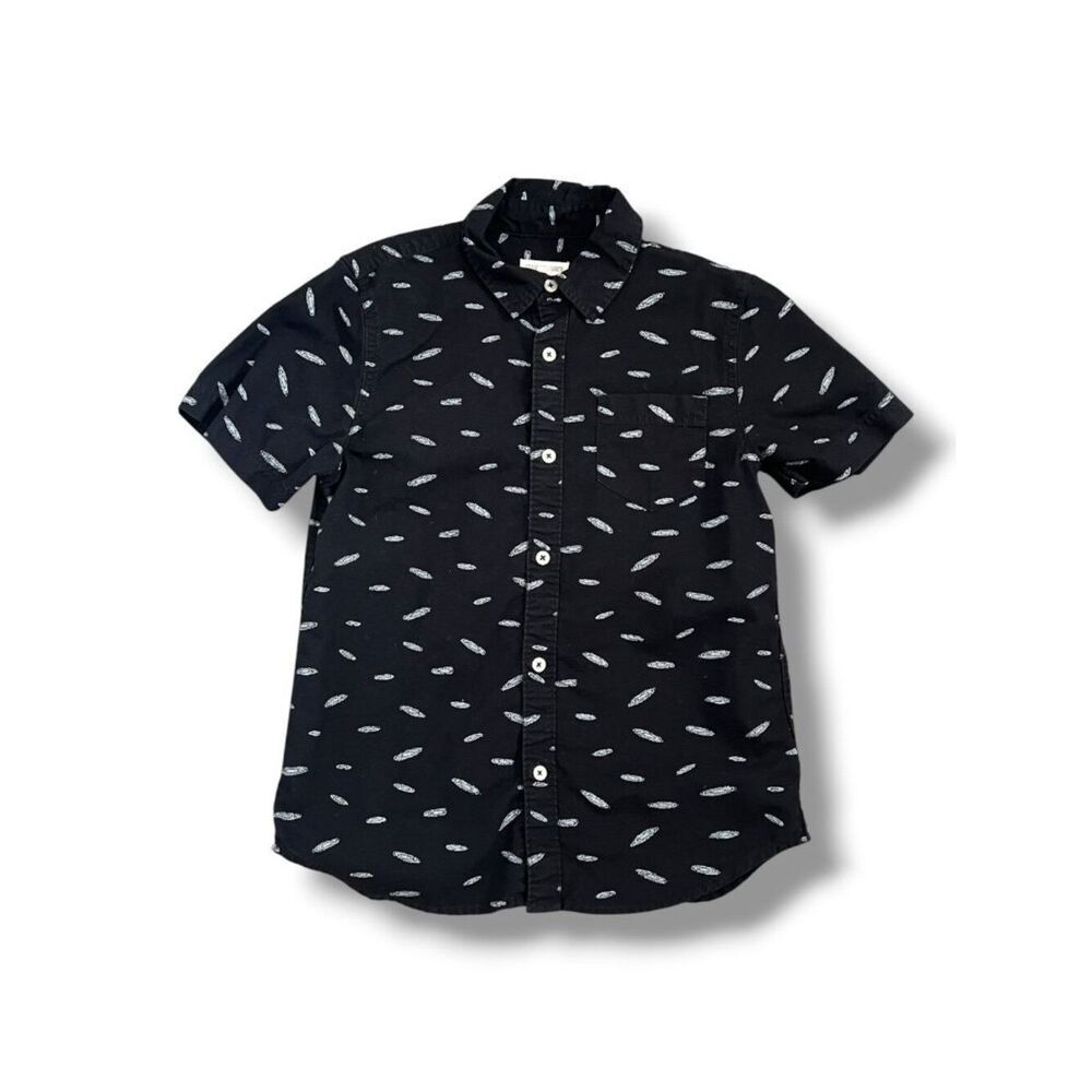 Tucker + Tate Boys Black White Surfboard Galaxy Print Short Sleeve Button Down L
